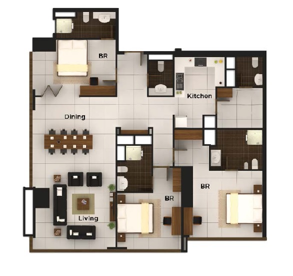 3 Beds 2001 Sq. Ft. Apartment in Aabar Al Durrah Tower