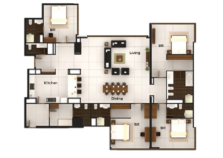 4 Beds 2992 Sq. Ft. Apartment in Aabar Al Durrah Tower