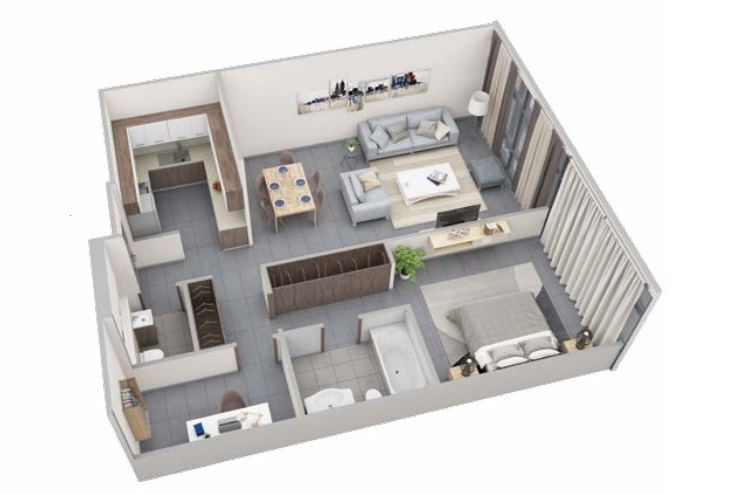 Aabar Lamar Residences 1 Bed Layout