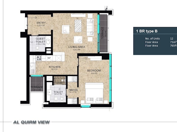 Al Qurm View Building 1 Bed Layout