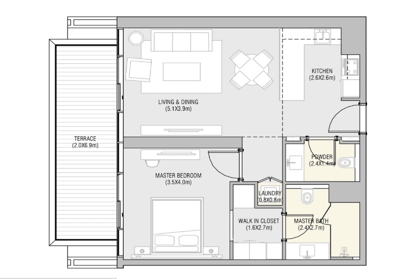 Alain Vida Residences 1 Bed Layout