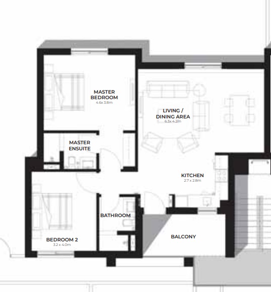 Aldar Alghadeer 2 Beds Layout