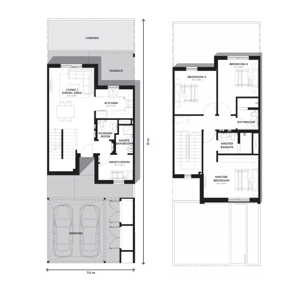 Aldar Alghadeer 3 Beds Layout
