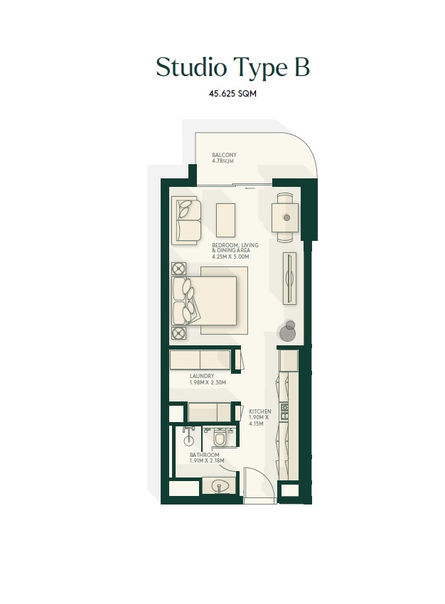491 Sq. Ft. Studio in Aldar Gardenia Bay Apartments