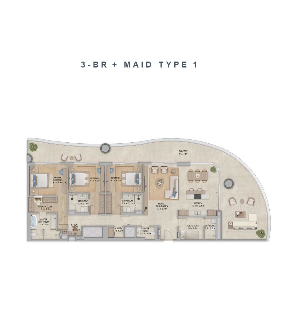 Aldar Mamsha Palm 3 Beds Layout