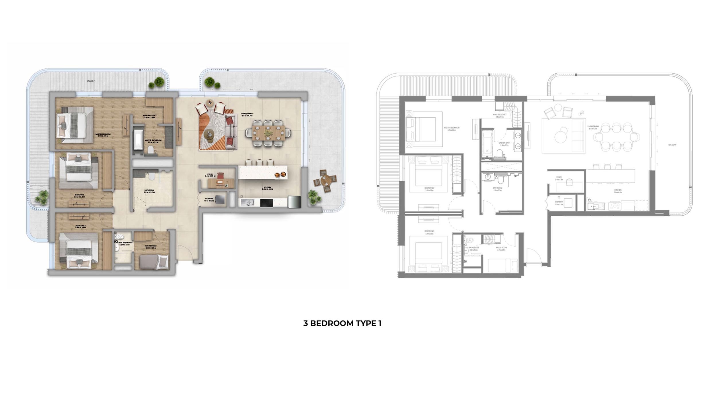 Aldar Manarat Living 3 3 Beds Layout