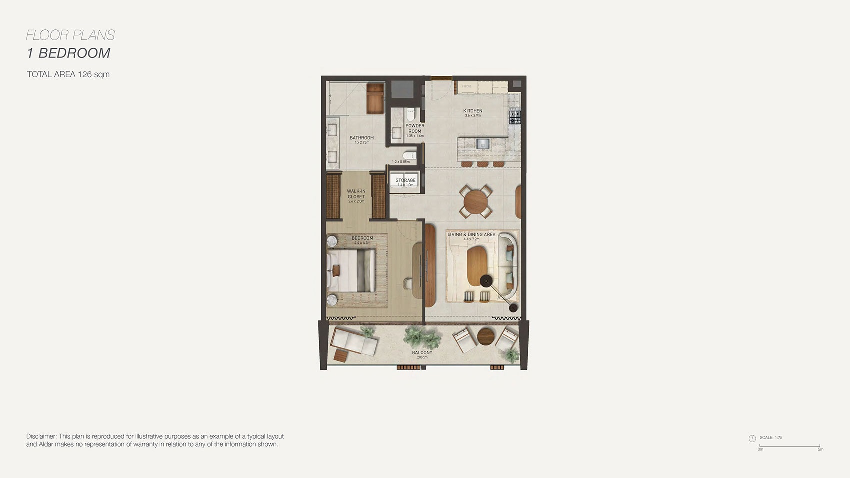 Aldar Nobu Residences 1 Bed Layout
