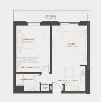 Aldar Reflection 1 Bed Layout