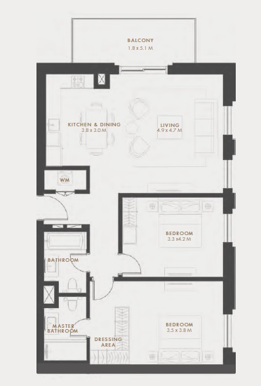 Aldar Reflection 2 Beds Layout