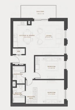 2 Beds 1108 Sq. Ft. Apartment in Aldar Reflection