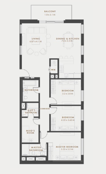 Aldar Reflection 3 Beds Layout