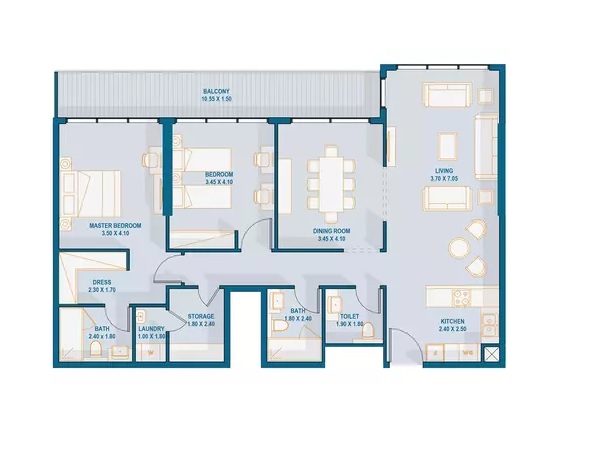 Aldar Selina Bay 2 Beds Layout