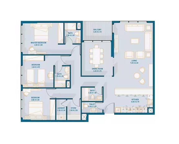 Aldar Selina Bay 3 Beds Layout