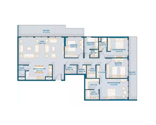 Aldar Selina Bay 4 Beds Layout