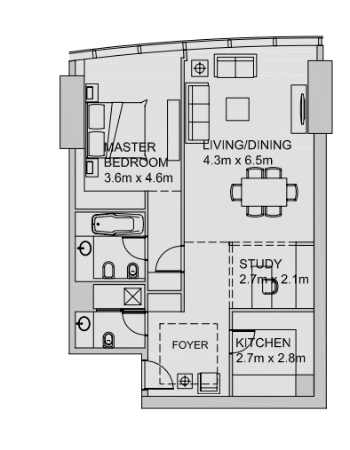 Aldar Sun Tower 1 Bed Layout