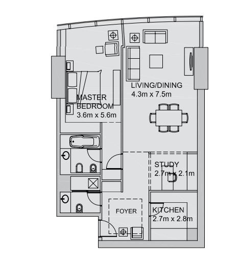 Aldar Sun Tower 2 Beds Layout