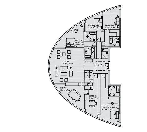 Aldar Sun Tower 4 Beds Layout