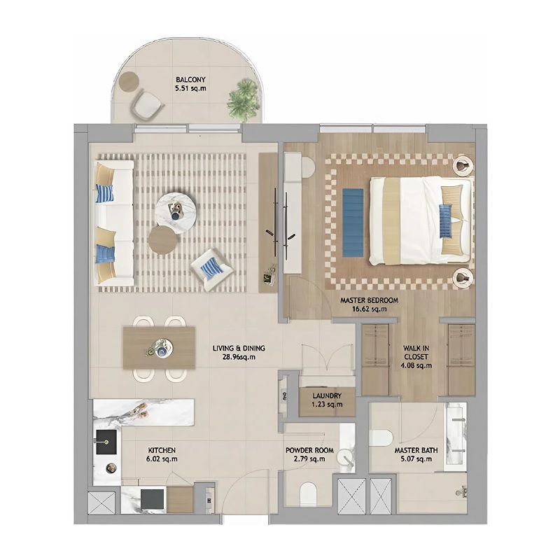 Aldar The Beach House Fahid 1 Bed Layout