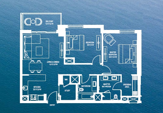 Aldar Waters Edge 2 Beds Layout