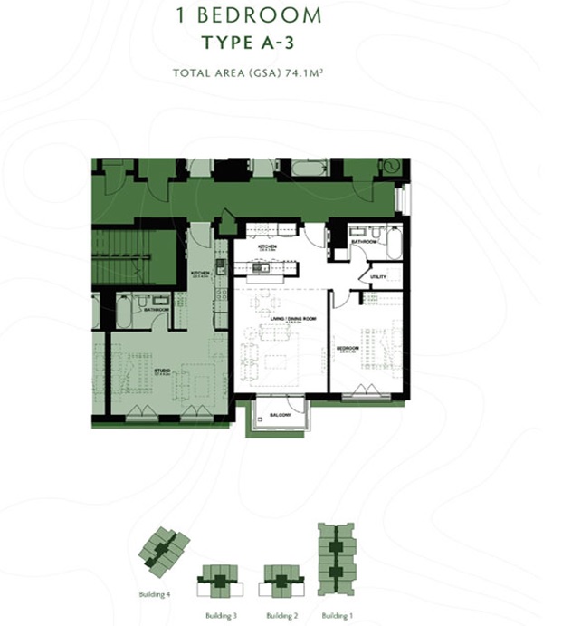 Aldar Yas Golf Collection 1 Bed Layout
