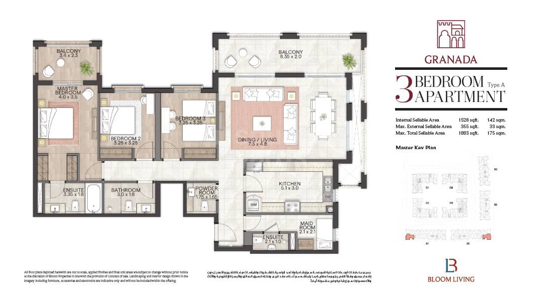 3 Beds 1883 Sq. Ft. Apartment in Bloom Living Granada
