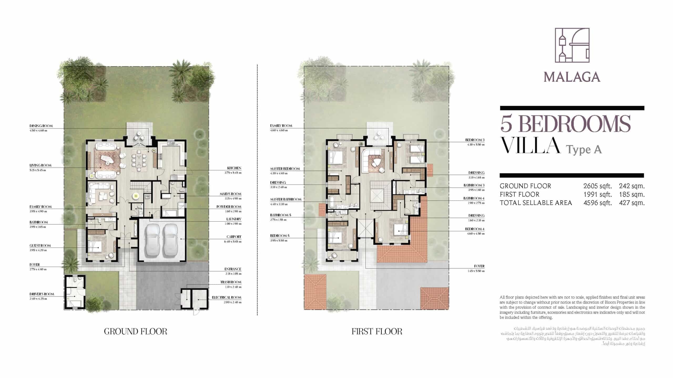 Bloom Malaga villas 5 Beds Layout