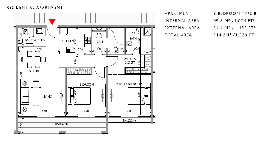 Bloom Park View 2 Beds Layout