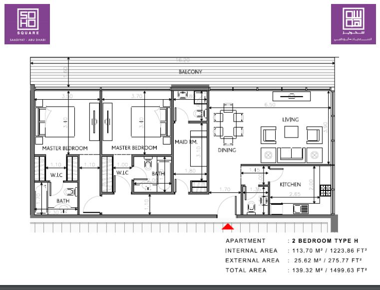 2 Beds 1500 Sq. Ft. Apartment in Bloom Soho Square Residences