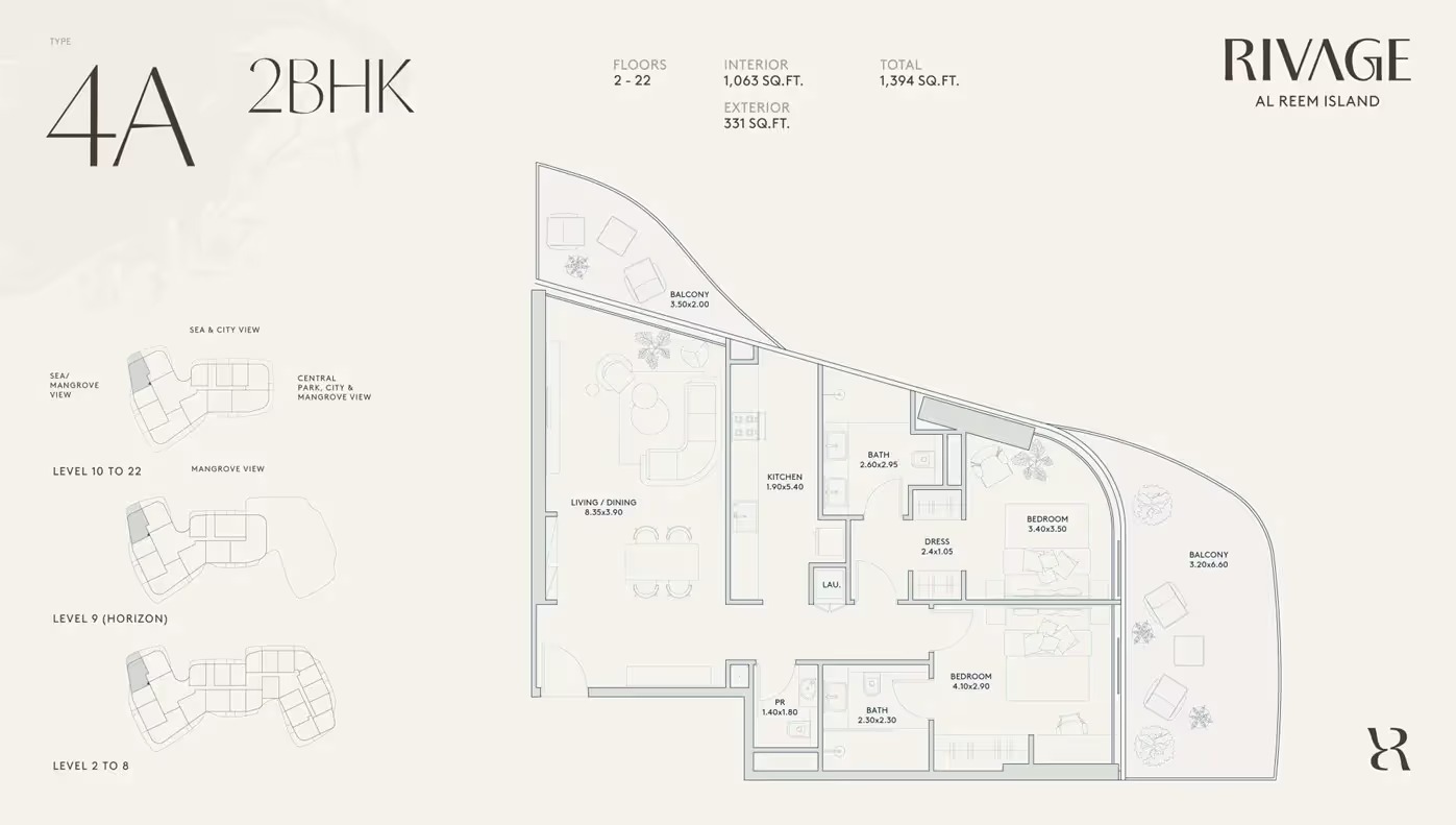 2 Beds 1394 Sq. Ft. Apartment in Deyaar Rivage