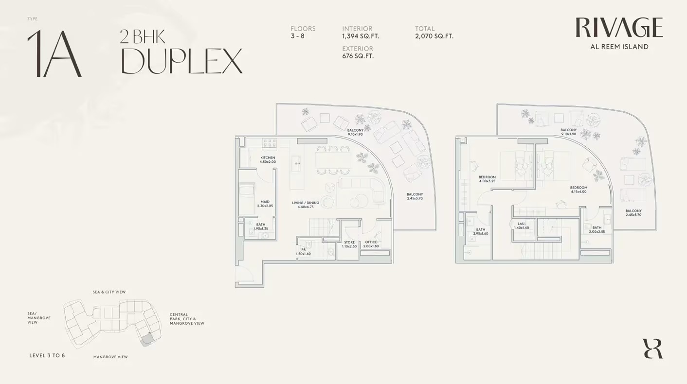 2 Beds 2070 Sq. Ft. Apartment in Deyaar Rivage