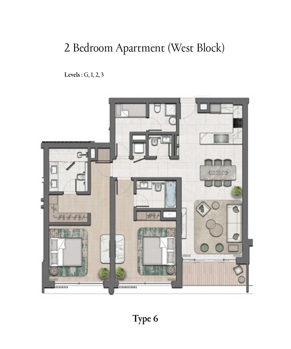 Imkan Naseem AlJurf 2 Beds Layout
