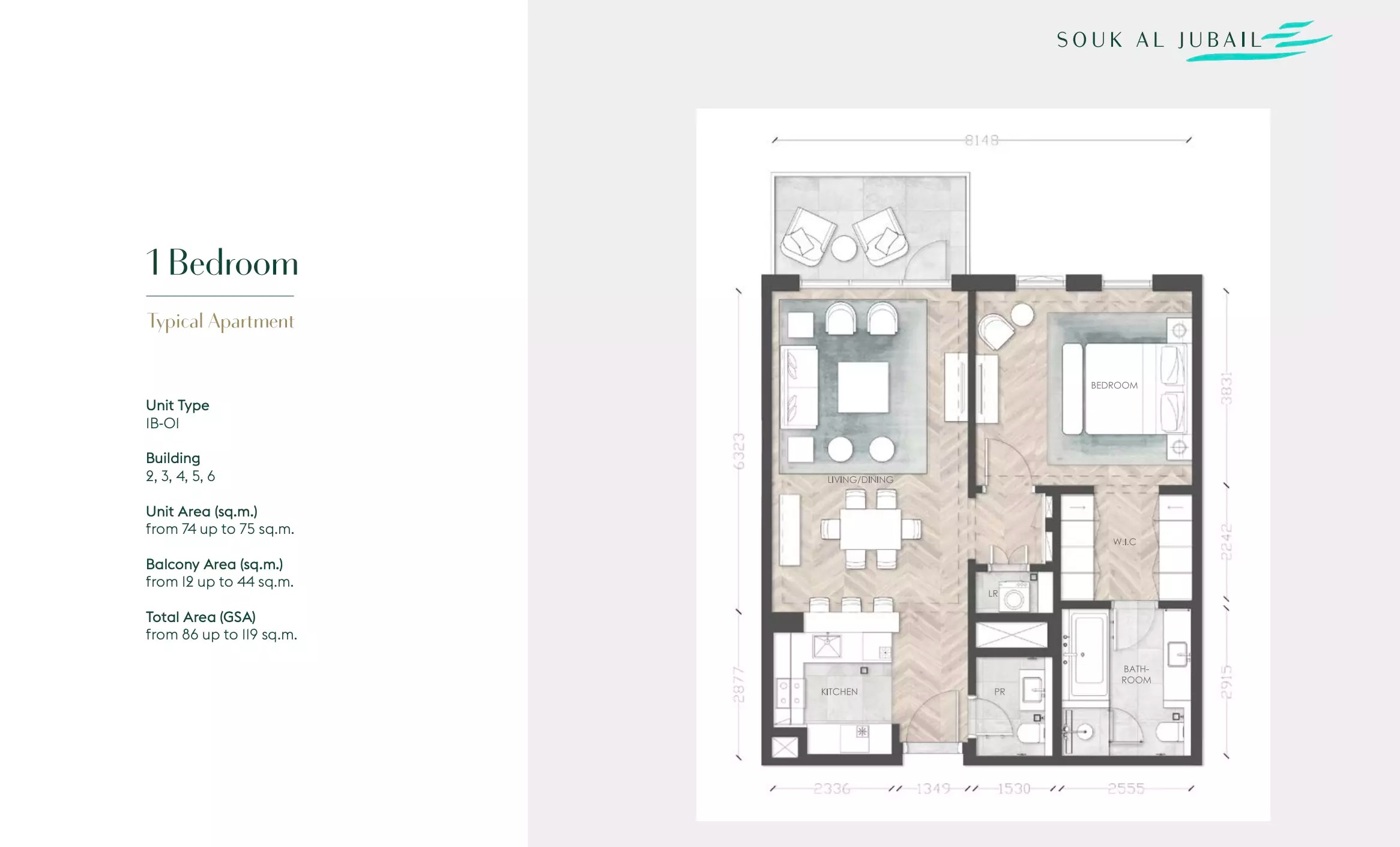 Lead Souk Al Jubail 1 Bed Layout