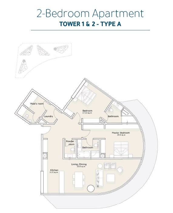 2 Beds 1430 Sq. Ft. Apartment in Nine Sea La Vie Residences