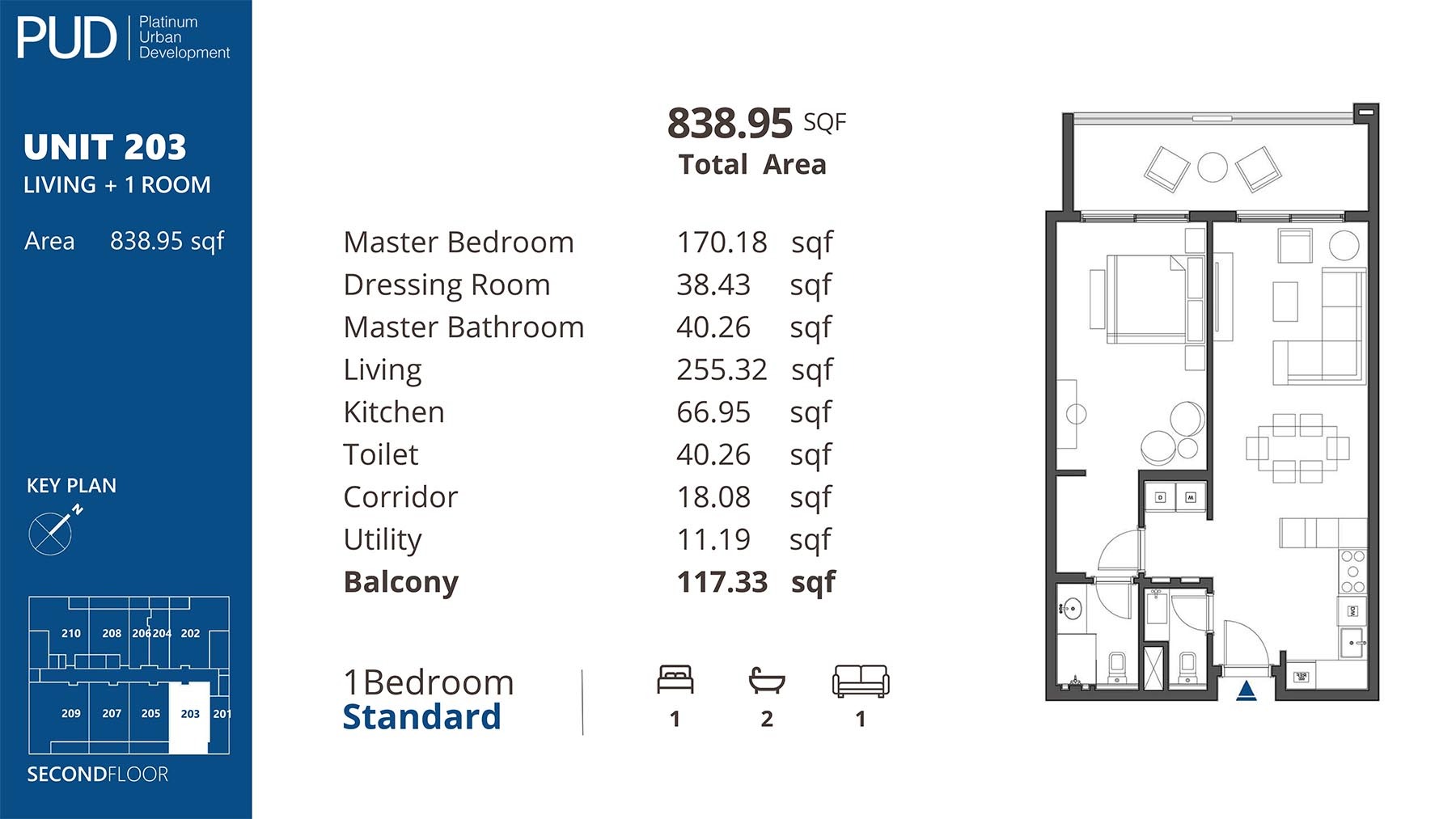 PUD Residences 1 Bed Layout