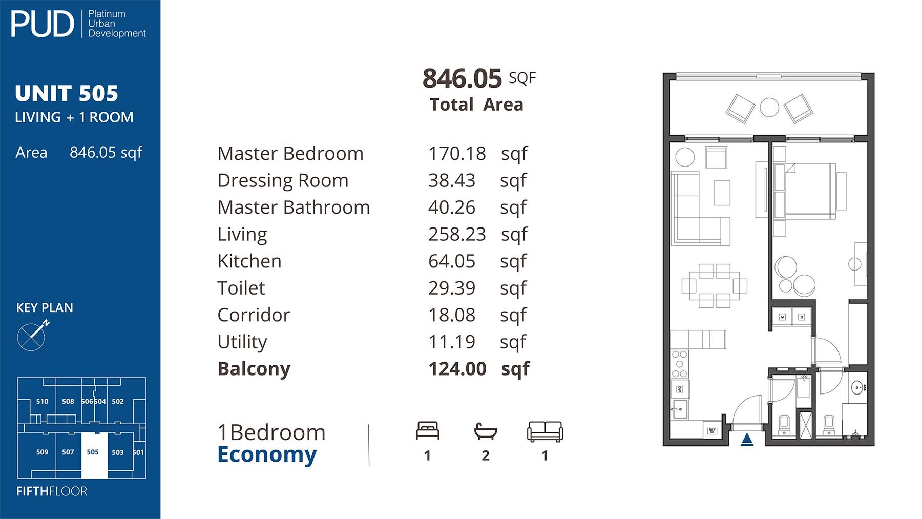 PUD Residences 1 Bed Layout