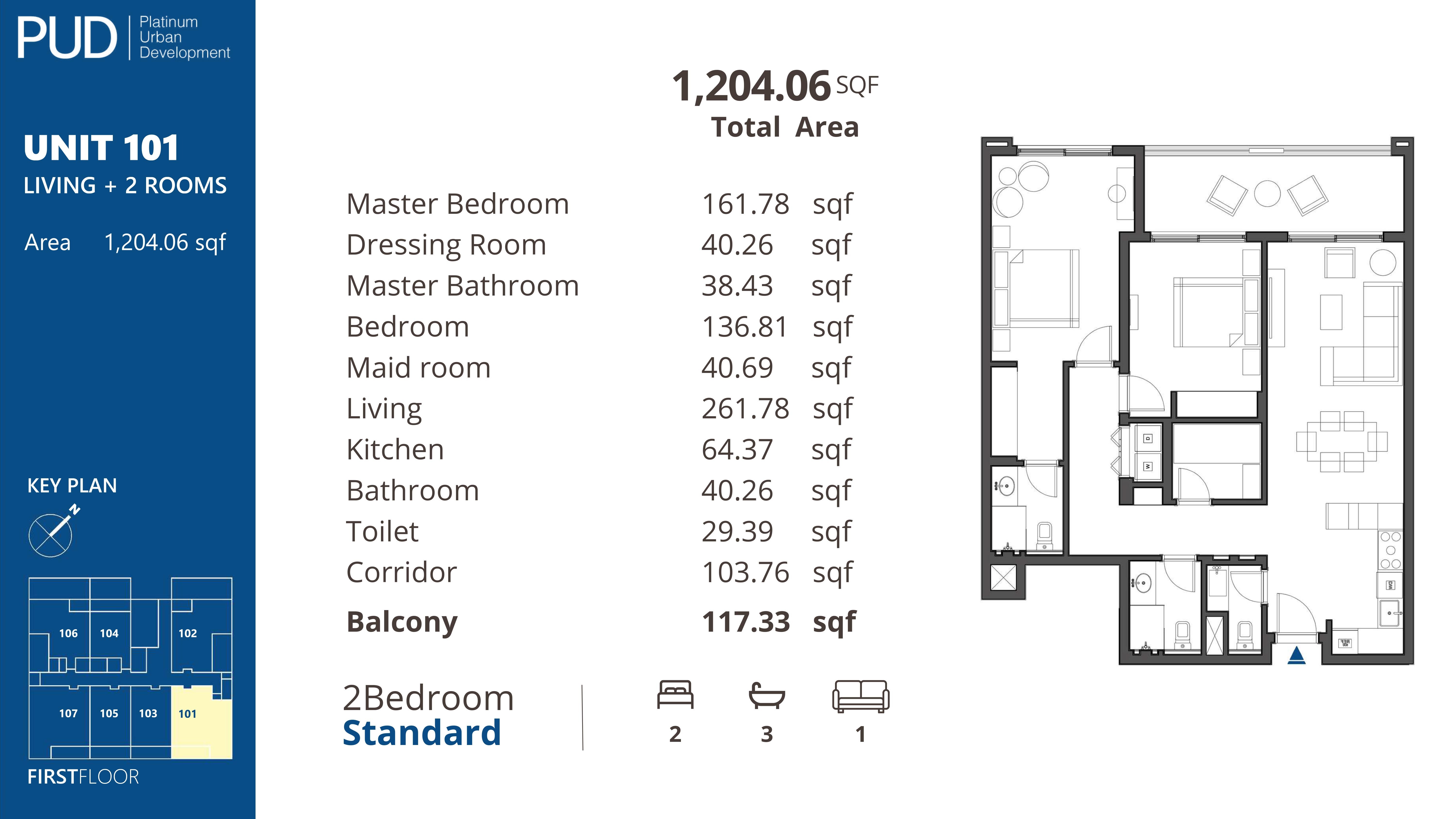 PUD Residences 2 Beds Layout