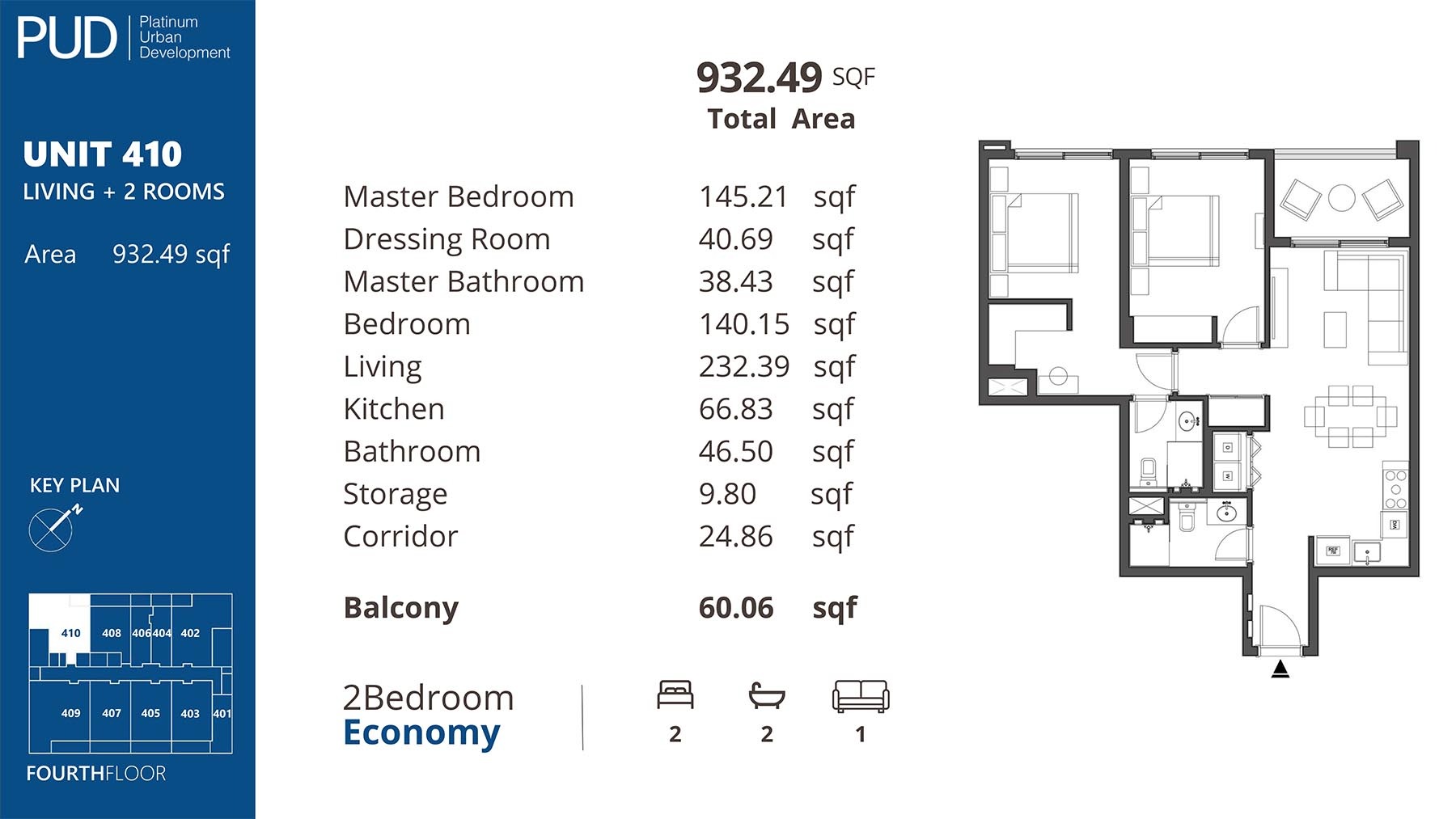 PUD Residences 2 Beds Layout