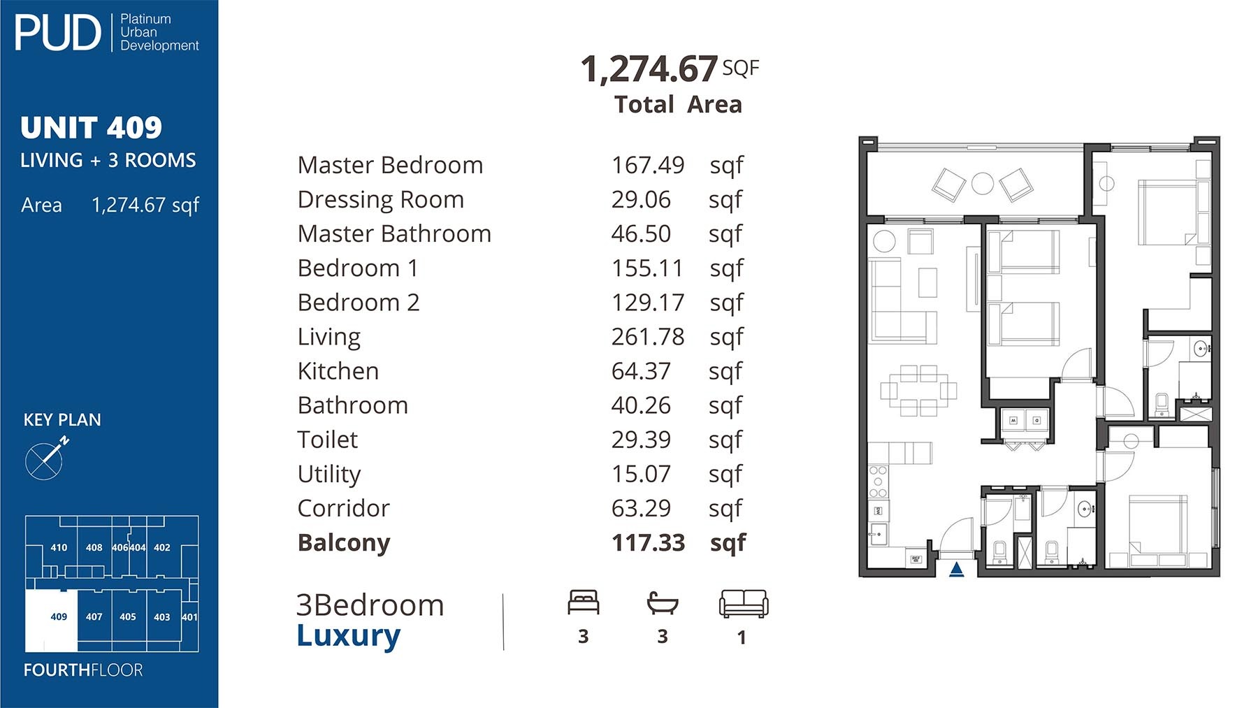 PUD Residences 3 Beds Layout