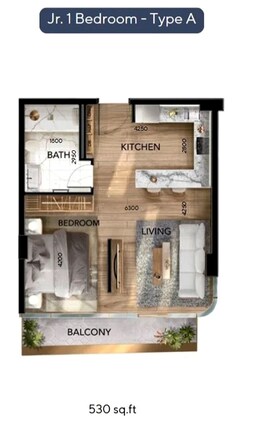 1 Bed 530 Sq. Ft. Apartment in Radiant Atrium Towers