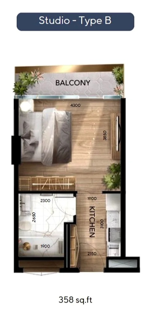 358 Sq. Ft. Studio in Radiant Atrium Towers