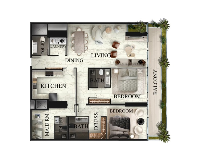 2 Beds 2125 Sq. Ft. Apartment in Radiant Elite Tower
