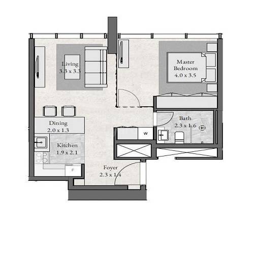 Radiant Square Apartments 1 Bed Layout