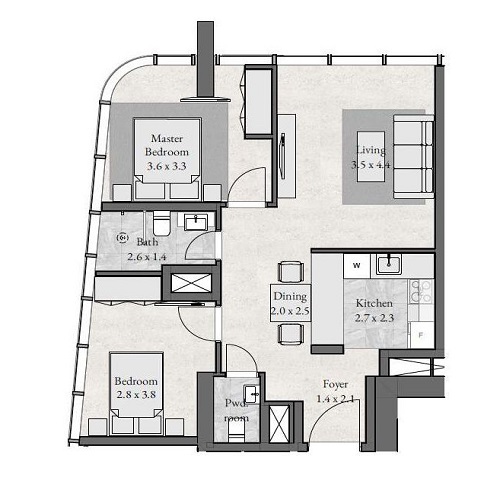Radiant Square Apartments 2 Beds Layout