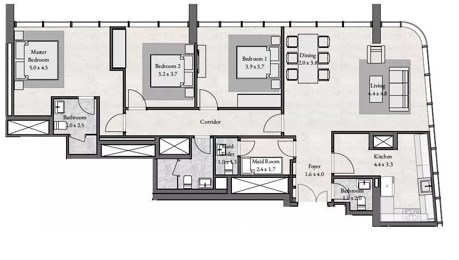Radiant Square Apartments 3 Beds Layout
