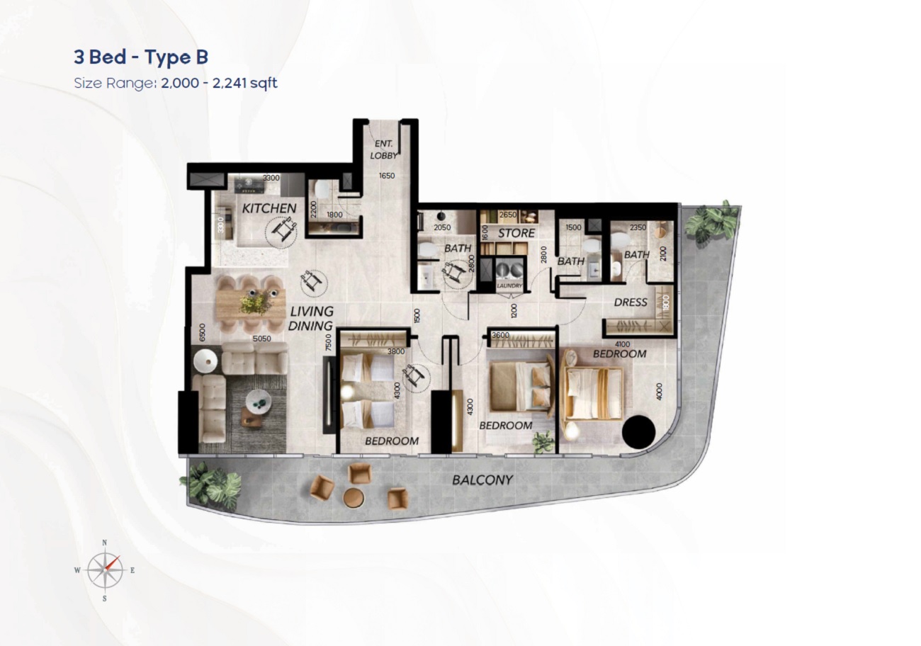 Radiant Waves 3 Beds Layout