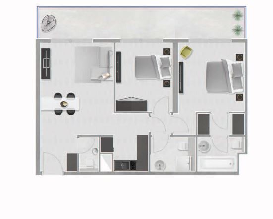 Reportage Oasis Residences One 2 Beds Layout