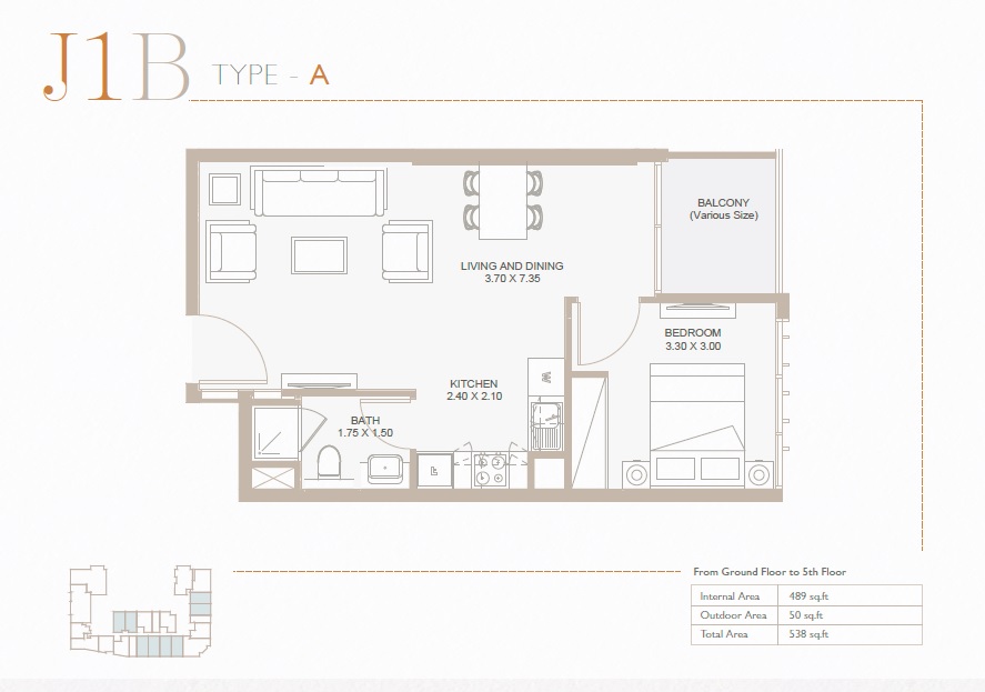 1 Bed 538 Sq. Ft. Apartment in Reportage Plaza Phase 2