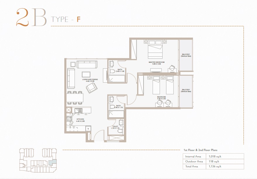 2 Beds 1136 Sq. Ft. Apartment in Reportage Plaza Phase 2