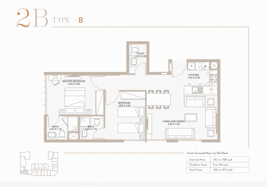 2 Beds 766 Sq. Ft. Apartment in Reportage Plaza Phase 2