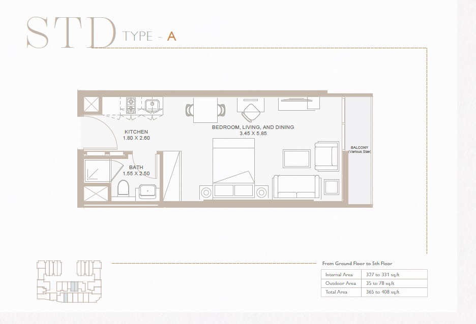 365 Sq. Ft. Studio in Reportage Plaza Phase 2